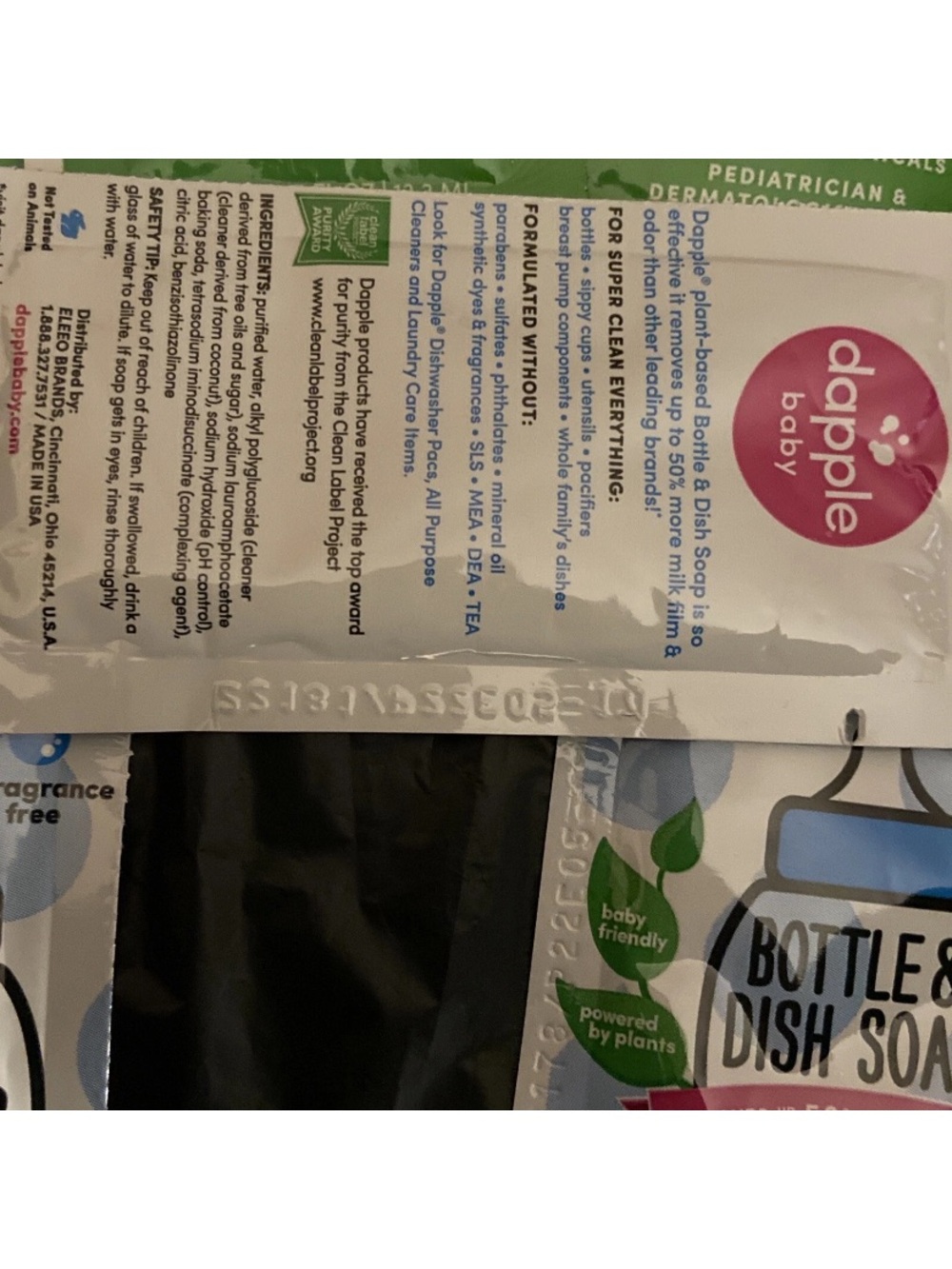 Dapple Baby 6 Ct Samplers 0.45 Fl Oz 13.3 Ml Fragrance Free Bottle & Dish Soap. - Picture 3 of 3